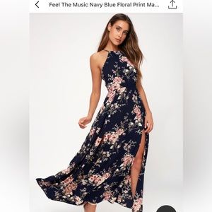 Lulus Feel the Music Navy Blue Floral Print Maxi Dress